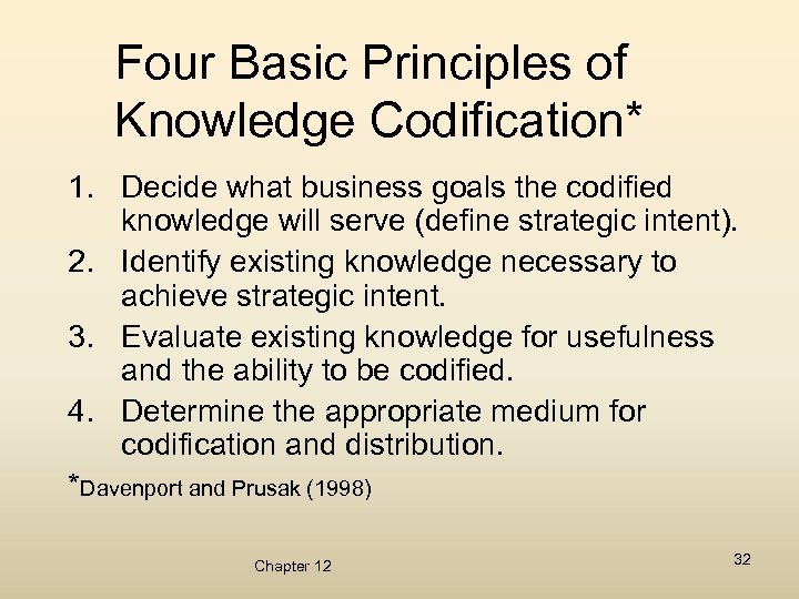 Four Basic Principles of Knowledge Codification* 1. Decide what business goals the codified knowledge
