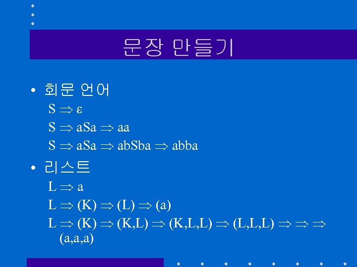 문장 만들기 • 회문 언어 S S a. Sa aa S a. Sa ab.