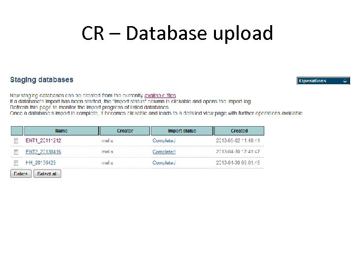 CR – Database upload 