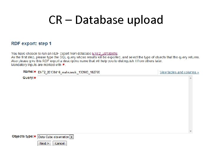 CR – Database upload 