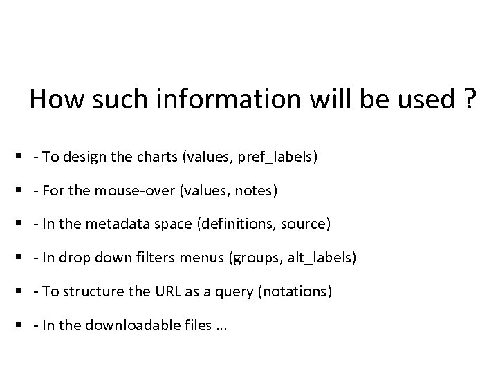 How such information will be used ? § - To design the charts (values,