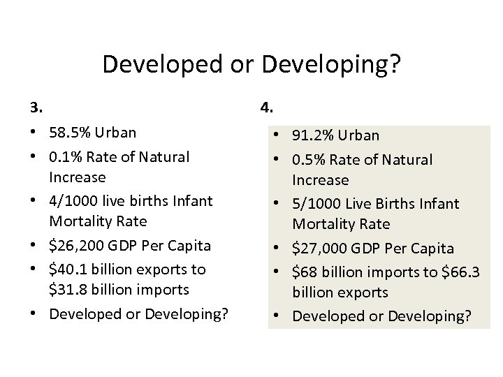 Developed or Developing? 3. • 58. 5% Urban • 0. 1% Rate of Natural