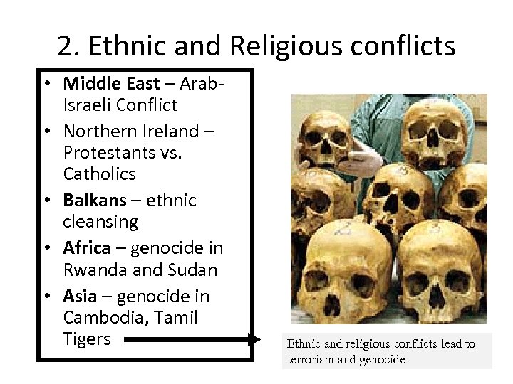 2. Ethnic and Religious conflicts • Middle East – Arab. Israeli Conflict • Northern