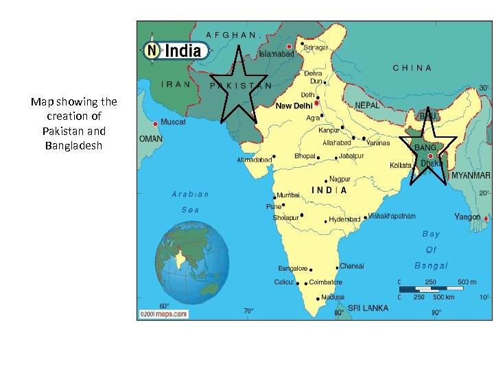 Map showing the creation of Pakistan and Bangladesh 