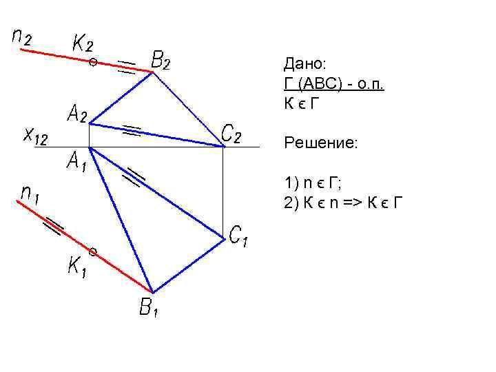 Дано: Г (ABС) - о. п. К ϵ Г Решение: 1) n ϵ Г;