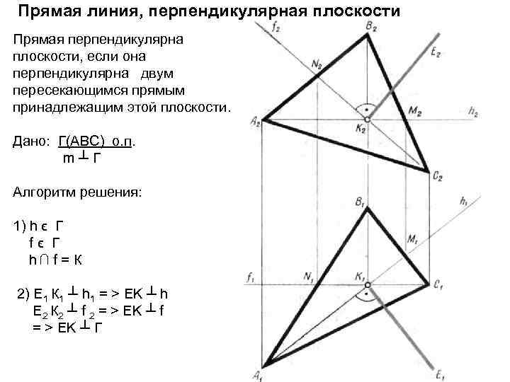 Через точку провести плоскость перпендикулярную плоскостям. Прямая линия перпендикулярная плоскости общего положения. Прямая перпендикулярна плоскости.