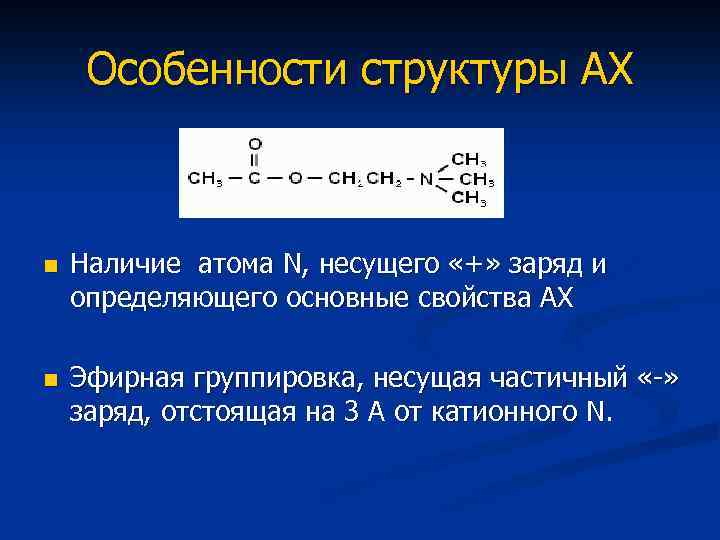 Особенности структуры АХ n Наличие атома N, несущего «+» заряд и определяющего основные свойства