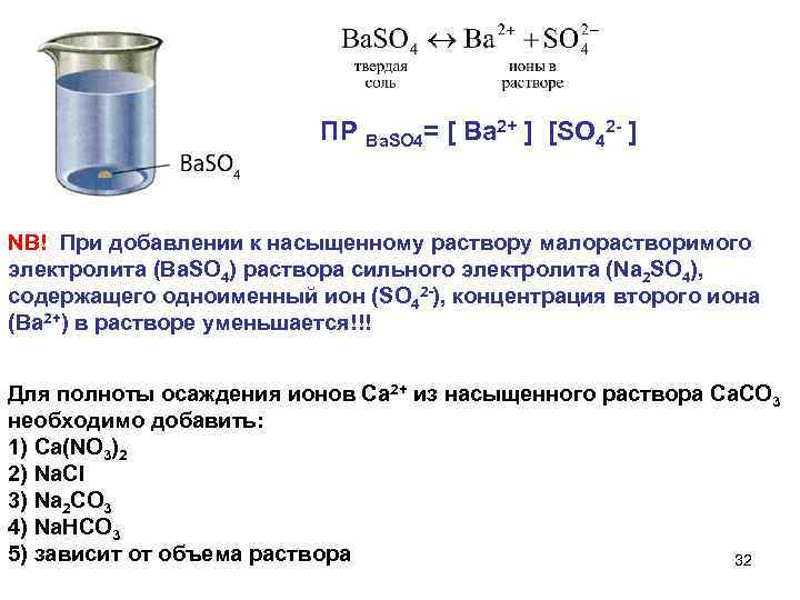 ПР = [ Ba 2+ ] [SO 42 - ] Ва. SO 4 NB!