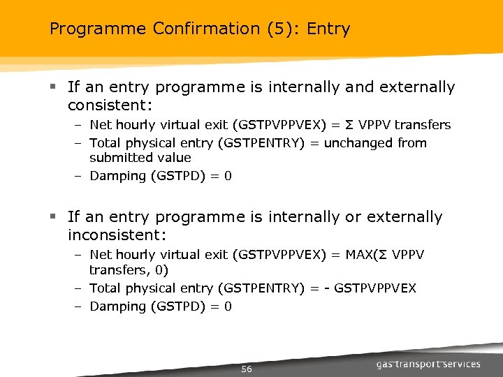 Programme Confirmation (5): Entry § If an entry programme is internally and externally consistent: