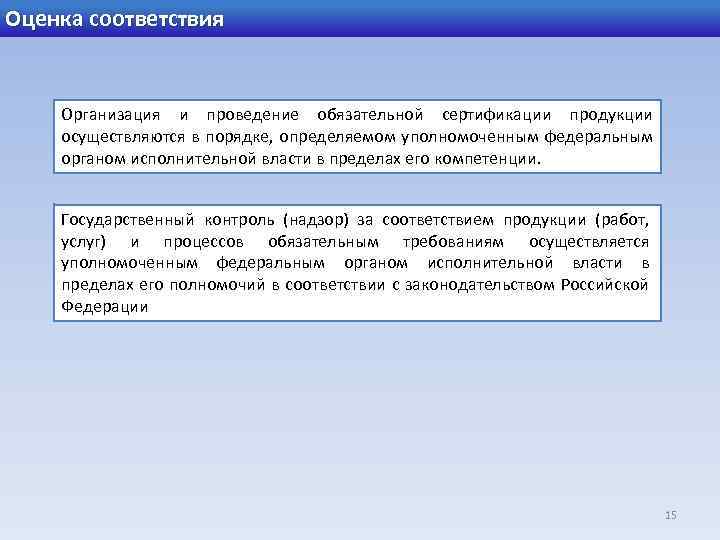 Оценка соответствия Организация и проведение обязательной сертификации продукции осуществляются в порядке, определяемом уполномоченным федеральным