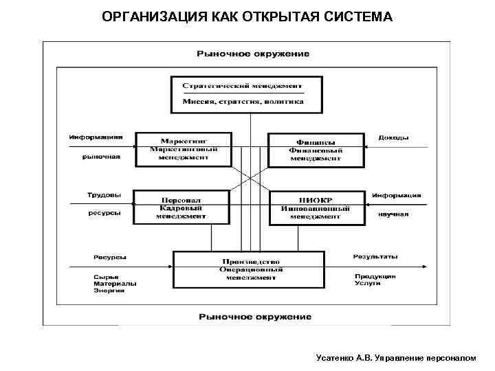 ОРГАНИЗАЦИЯ КАК ОТКРЫТАЯ СИСТЕМА Усатенко А. В. Управление персоналом 