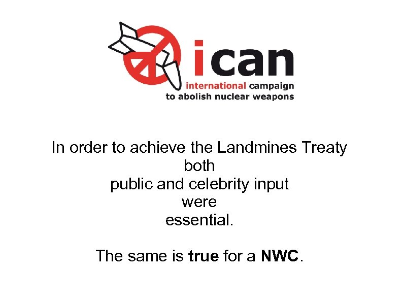 In order to achieve the Landmines Treaty both public and celebrity input were essential.