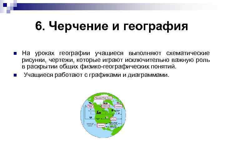 6. Черчение и география n n На уроках географии учащиеся выполняют схематические рисунки, чертежи,