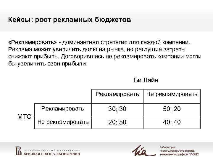 Кейсы: рост рекламных бюджетов «Рекламировать» - доминантная стратегия для каждой компании. Реклама может увеличить