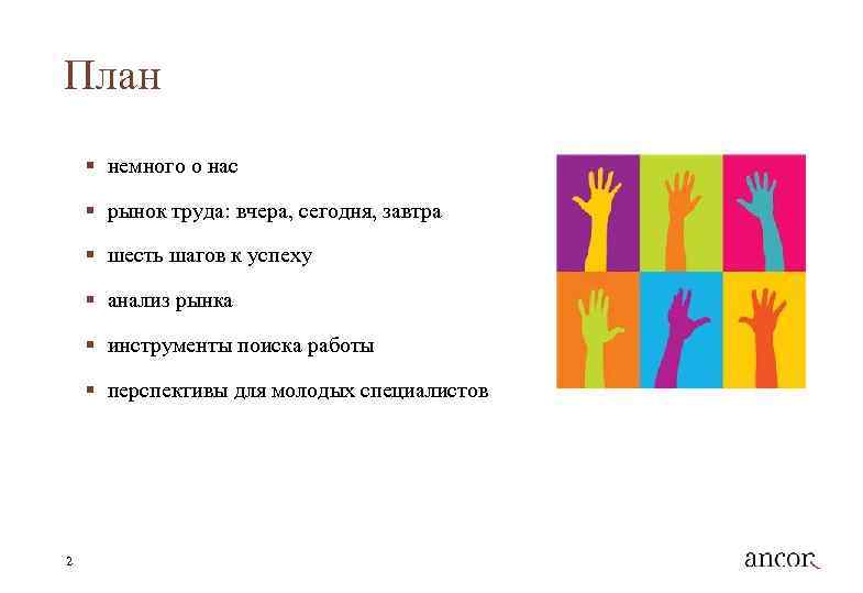 План § немного о нас § рынок труда: вчера, сегодня, завтра § шесть шагов