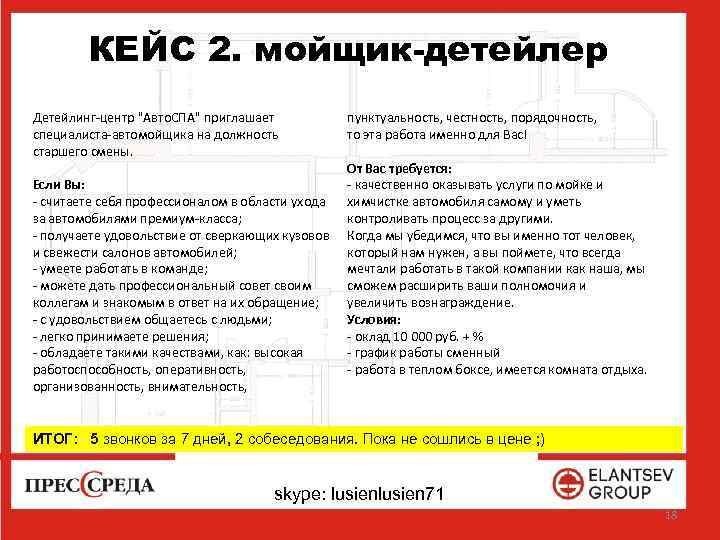 КЕЙС 2. мойщик-детейлер Детейлинг-центр 