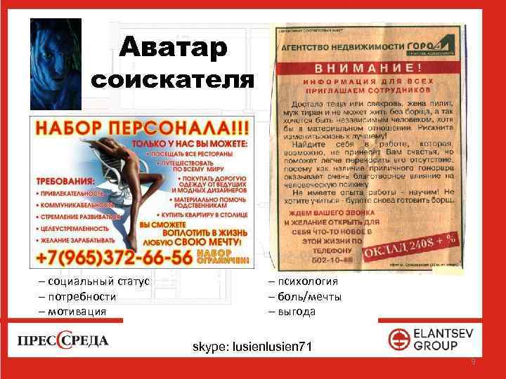 Аватар соискателя – социальный статус – потребности – мотивация …. . – психология ….