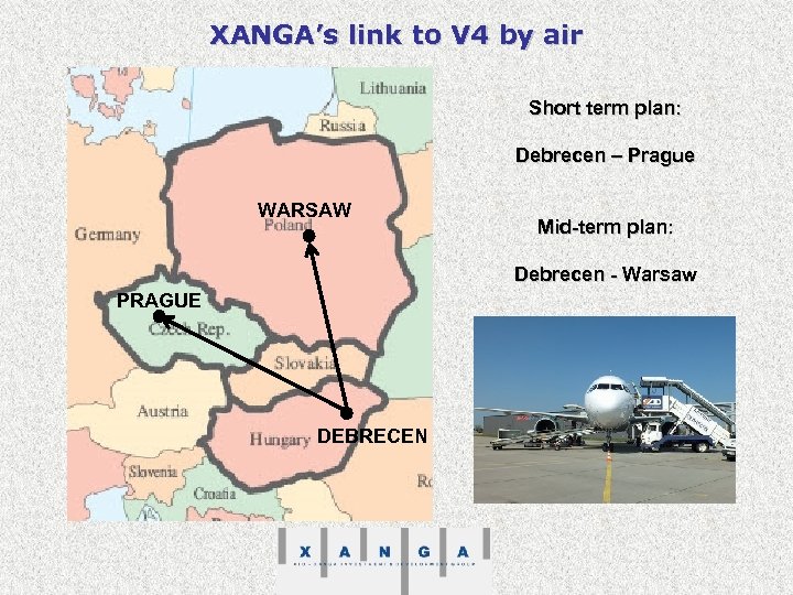 XANGA’s link to V 4 by air Short term plan: Debrecen – Prague WARSAW