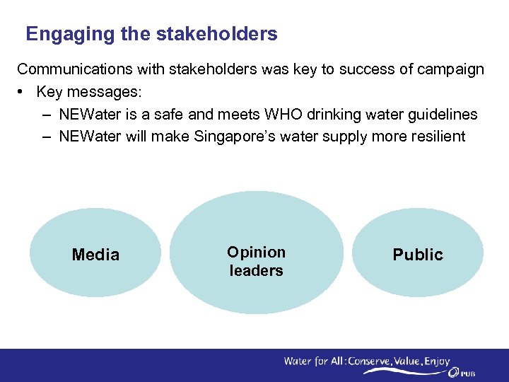 Engaging the stakeholders Communications with stakeholders was key to success of campaign • Key