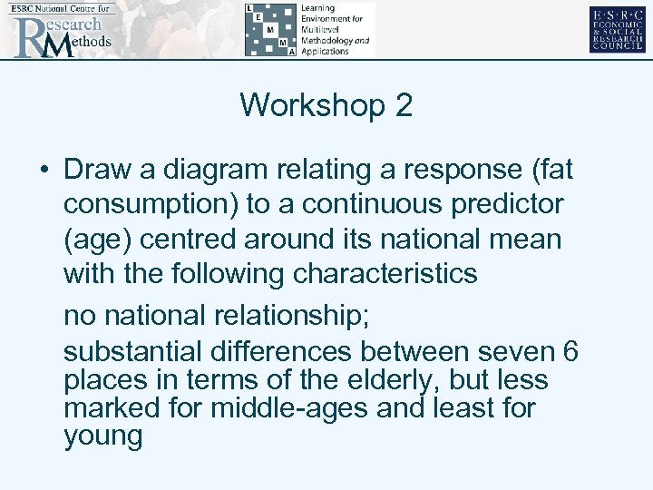 Workshop 2 • Draw a diagram relating a response (fat consumption) to a continuous