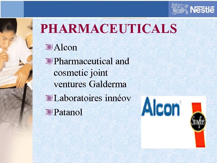 PHARMACEUTICALS Alcon Pharmaceutical and cosmetic joint ventures Galderma Laboratoires innéov Patanol 