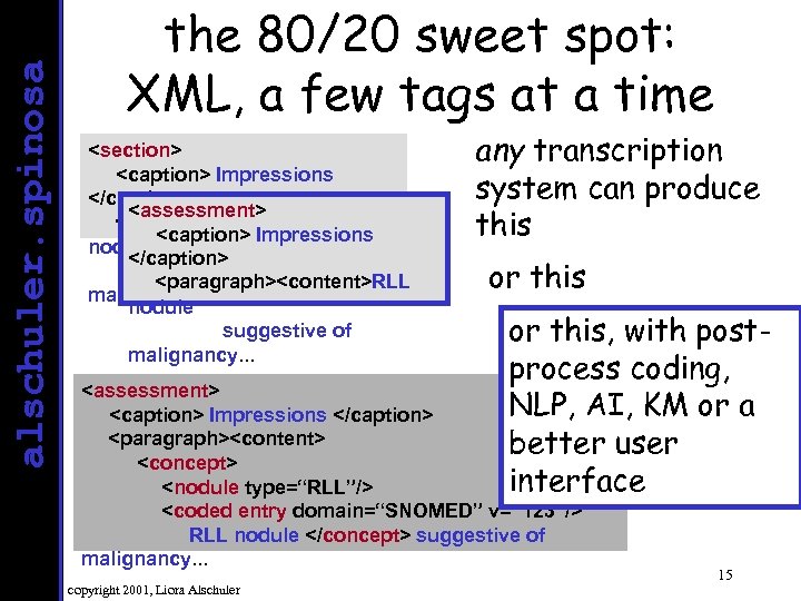alschuler. spinosa the 80/20 sweet spot: XML, a few tags at a time <section>
