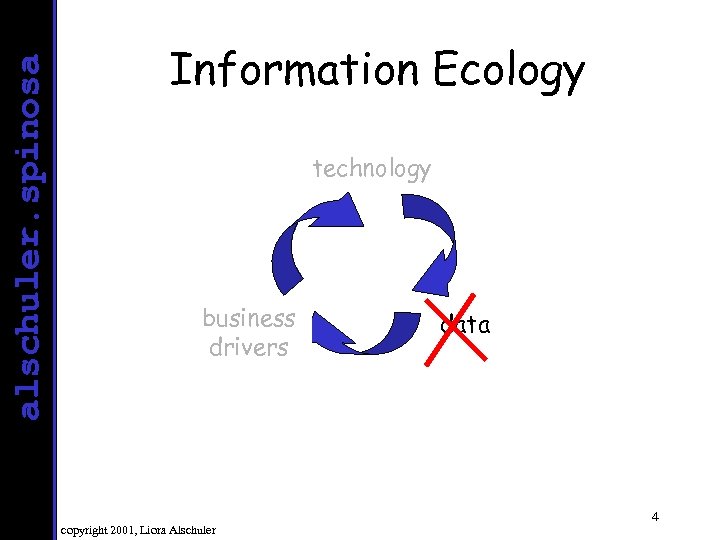 alschuler. spinosa Information Ecology technology business drivers copyright 2001, Liora Alschuler data 4 