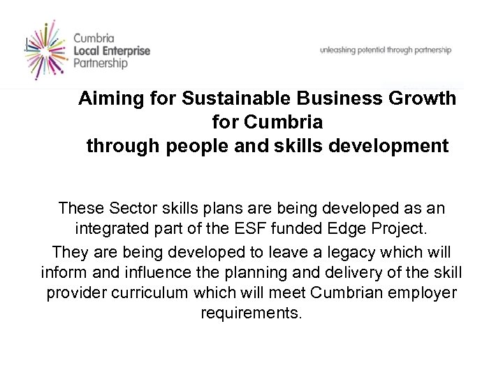 Aiming for Sustainable Business Growth for Cumbria through people and skills development These Sector