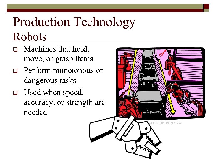 Production Technology Robots q q q Machines that hold, move, or grasp items Perform