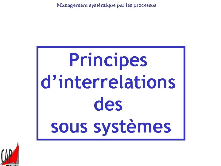 Management systémique par les processus Principes d’interrelations des sous systèmes 