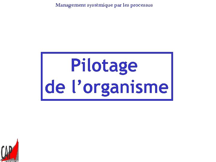 Management systémique par les processus Pilotage de l’organisme 