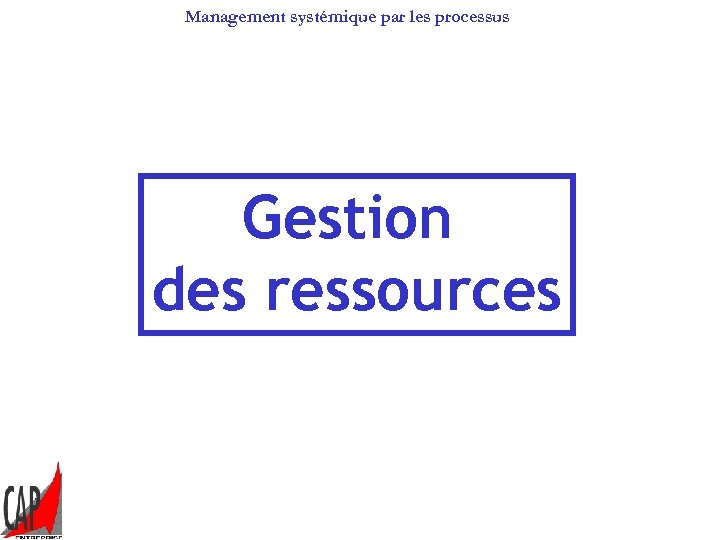 Management systémique par les processus Gestion des ressources 