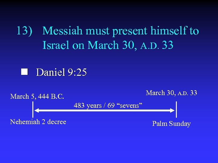 13) Messiah must present himself to Israel on March 30, A. D. 33 n