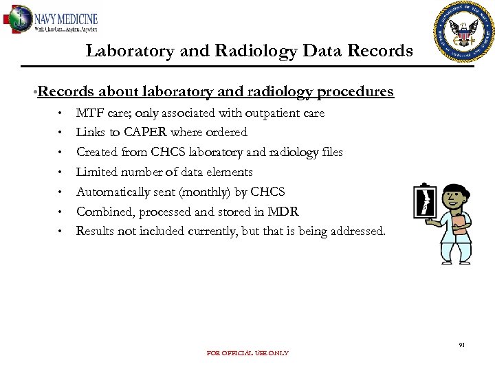 Laboratory and Radiology Data Records • • about laboratory and radiology procedures MTF care;