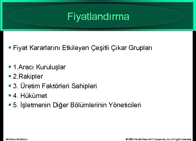 Fiyatlandırma § Fiyat Kararlarını Etkileyen Çeşitli Çıkar Grupları § 1. Aracı Kuruluşlar § 2.