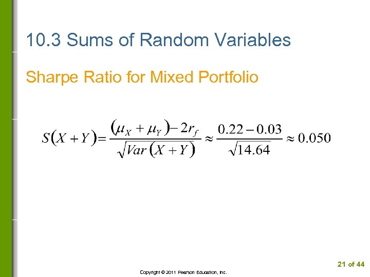 10. 3 Sums of Random Variables Sharpe Ratio for Mixed Portfolio 21 of 44