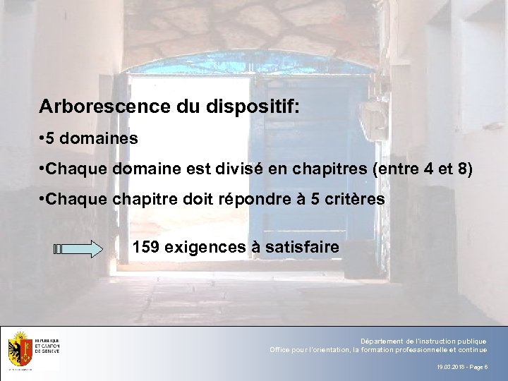 Texte Arborescence du dispositif: § Texte à puce • 5 domaines • Chaque domaine