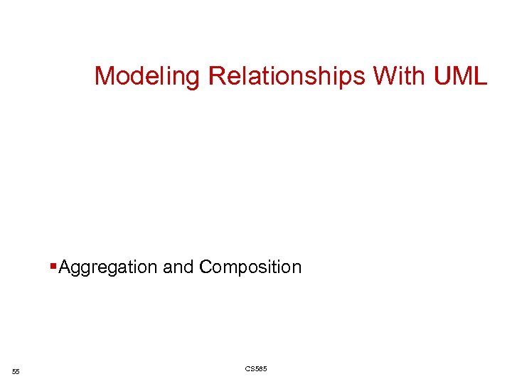 Modeling Relationships With UML §Aggregation and Composition 55 CS 585 