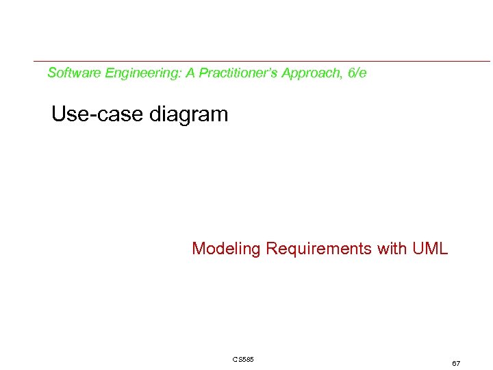 Software Engineering: A Practitioner’s Approach, 6/e Use-case diagram Modeling Requirements with UML CS 585