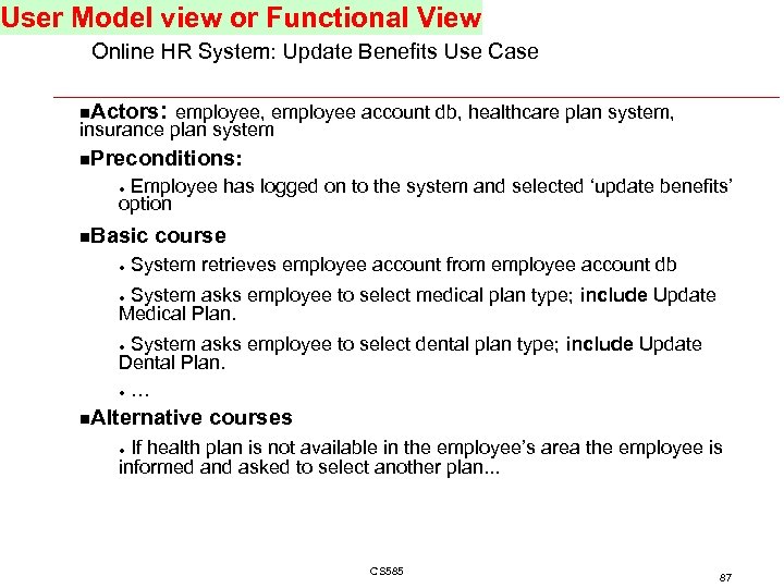 User Model view or Functional View Online HR System: Update Benefits Use Case n.