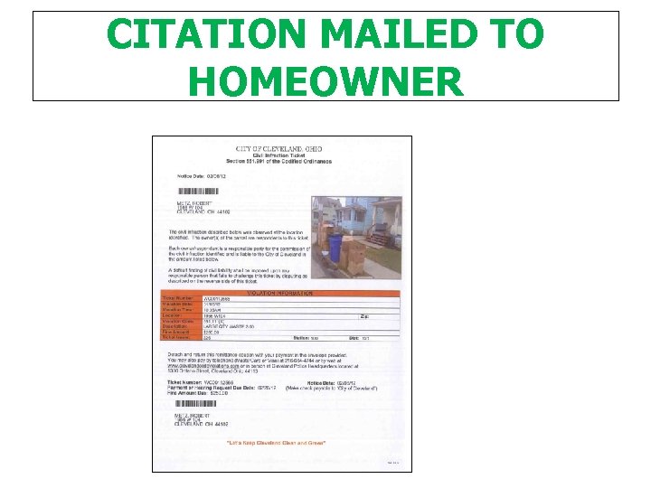 CITATION MAILED TO HOMEOWNER 