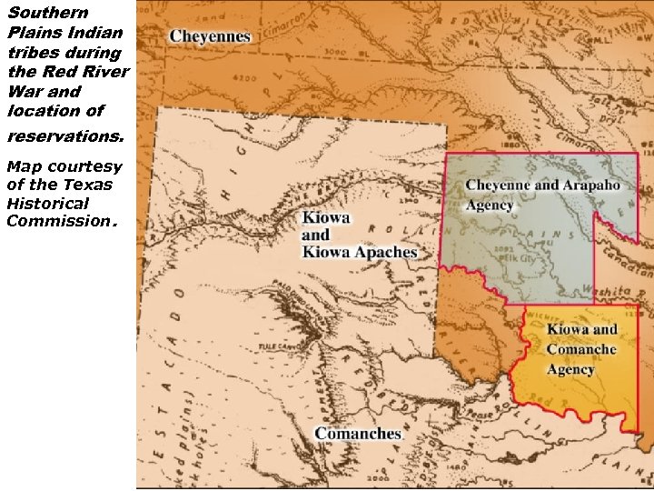Southern Plains Indian tribes during the Red River War and location of reservations. Map