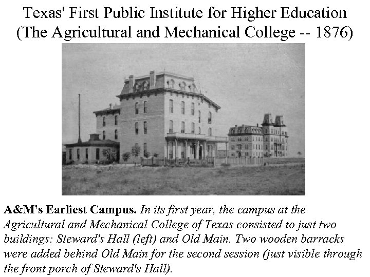 Texas' First Public Institute for Higher Education (The Agricultural and Mechanical College -- 1876)