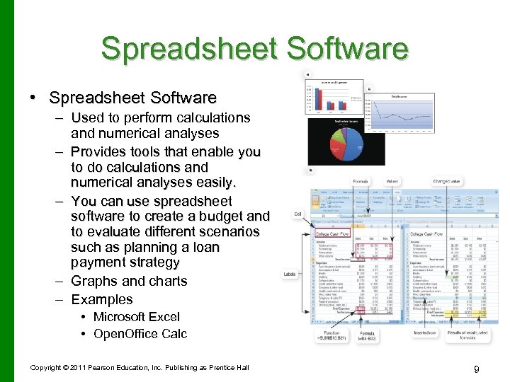 Spreadsheet Software • Spreadsheet Software – Used to perform calculations Us and numerical analyses