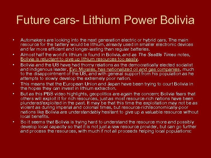 Future cars- Lithium Power Bolivia • • • Automakers are looking into the next