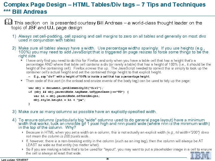 Complex Page Design – HTML Tables/Div tags – 7 Tips and Techniques *** Bill