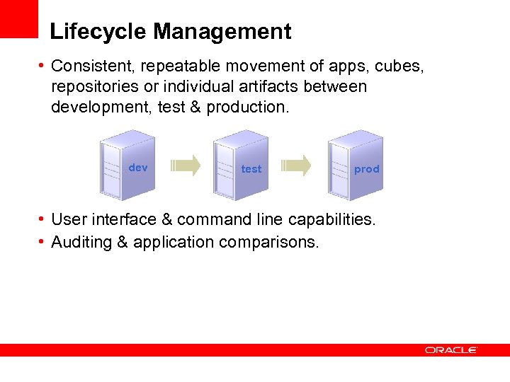 Lifecycle Management • Consistent, repeatable movement of apps, cubes, repositories or individual artifacts between