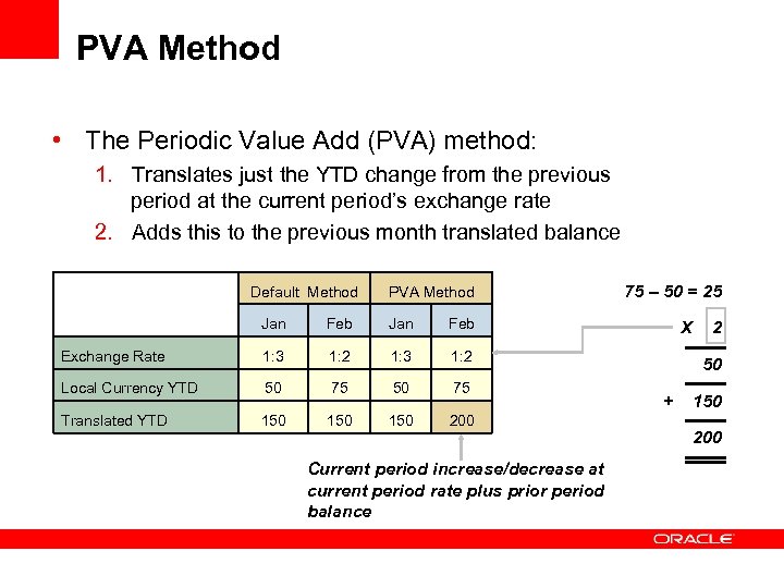 PVA Method • The Periodic Value Add (PVA) method: 1. Translates just the YTD