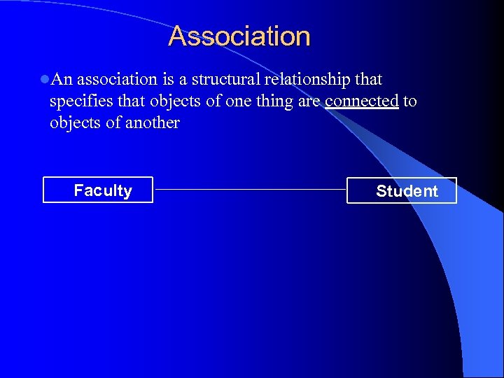 Association l. An association is a structural relationship that specifies that objects of one