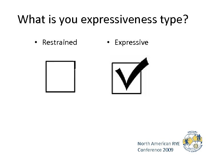 What is you expressiveness type? • Restrained • Expressive North American RYE Conference 2009